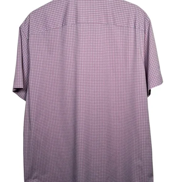 UNTUCKit Shirt Men Large Performance Stretch Short Sleeve Blue Pink Plaid - Picture 2 of 11